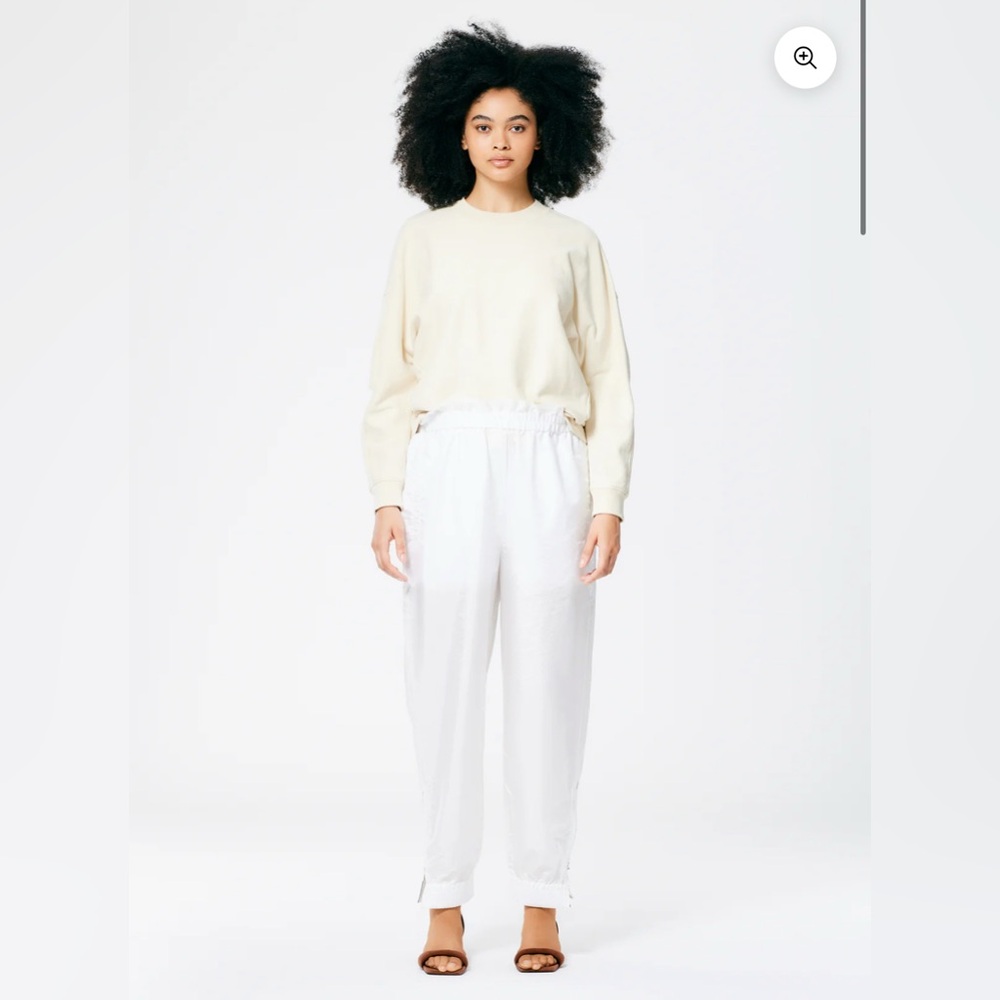 TIBI - White Track Pants, Felix Crispy Nylon Joggers with Paper-bag Waist, NWOT